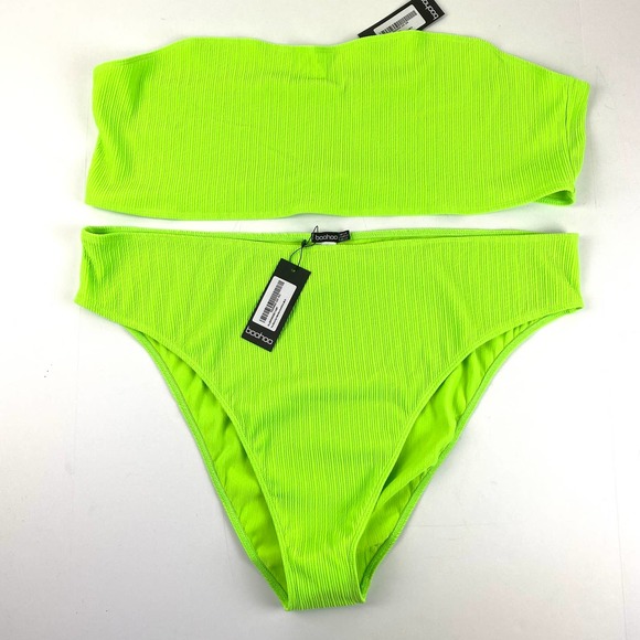 Boohoo Plus Other - Boohoo Plus Neon Ribbed Bandeau Bikini Size 24 NWT